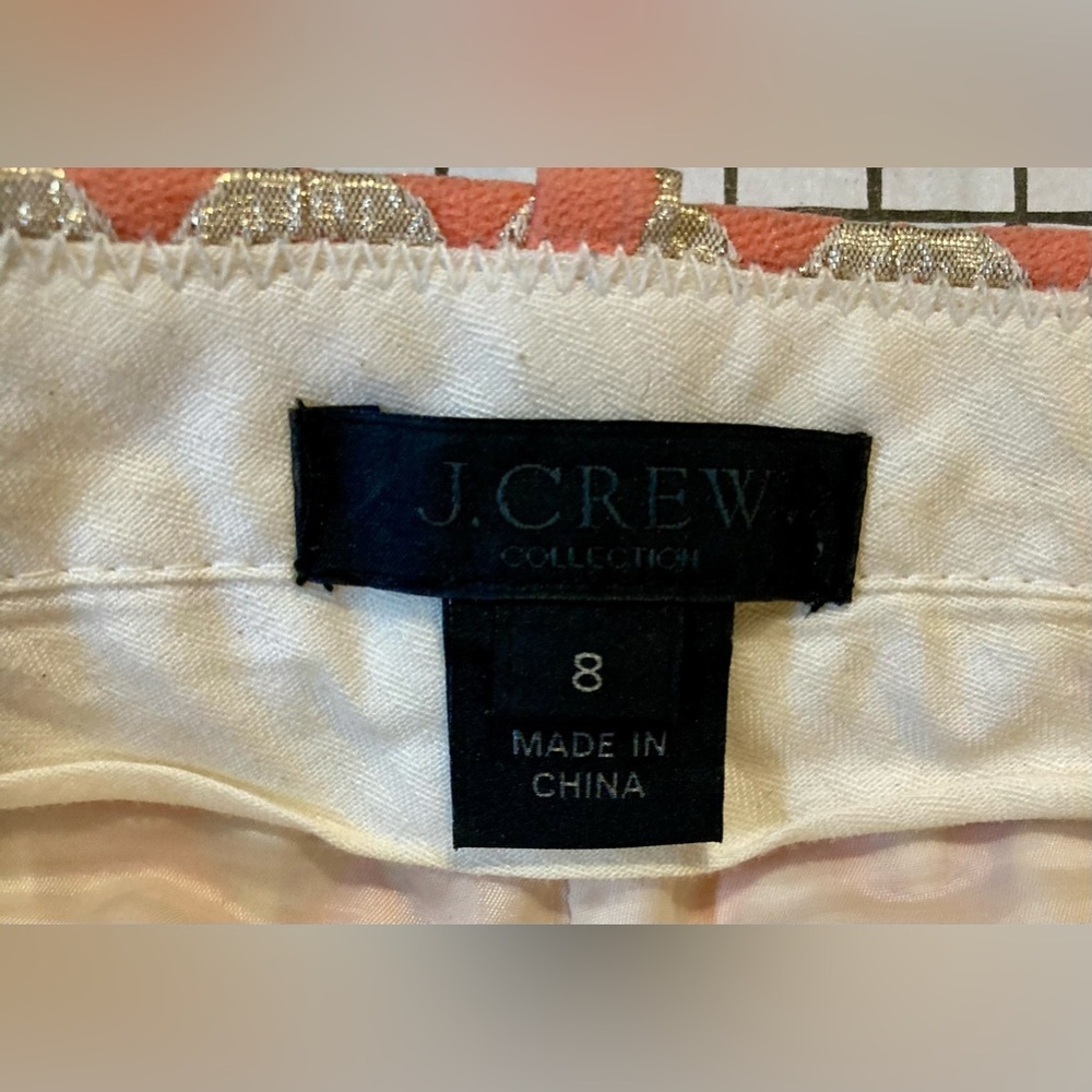 J. Crew Women’s Size 8 Gold/Salmon Patterned Trouser Pants - Picture 4 of 9